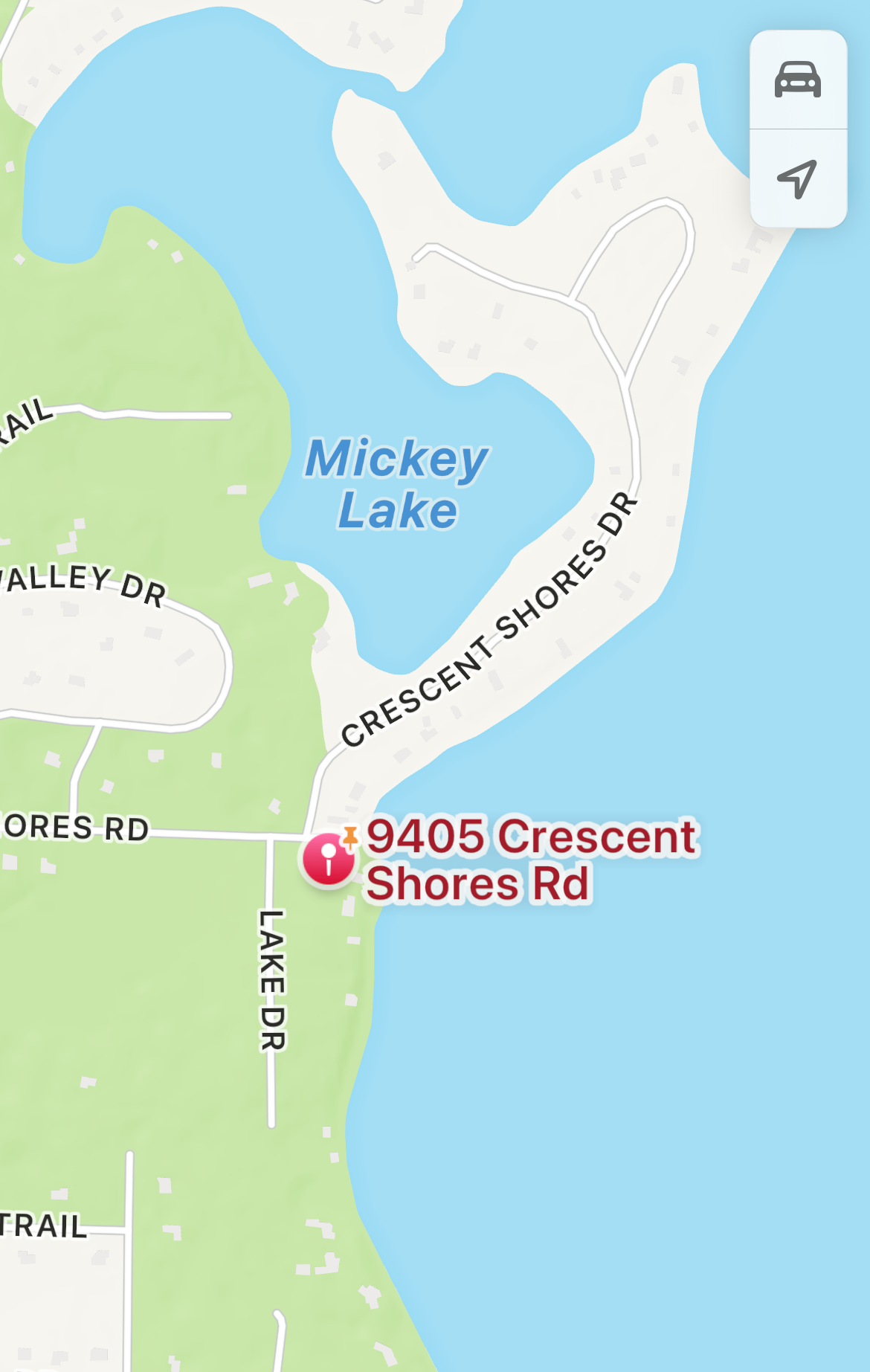 Map showing pickup and parking locations